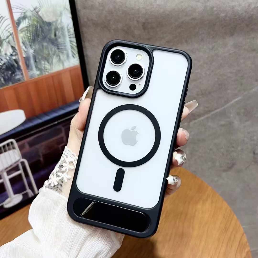 Magnetic Shockproof Frosted Phone Case For iPhone 16 15 14 13 12 11 Pro Max Invisible Bracket Cover