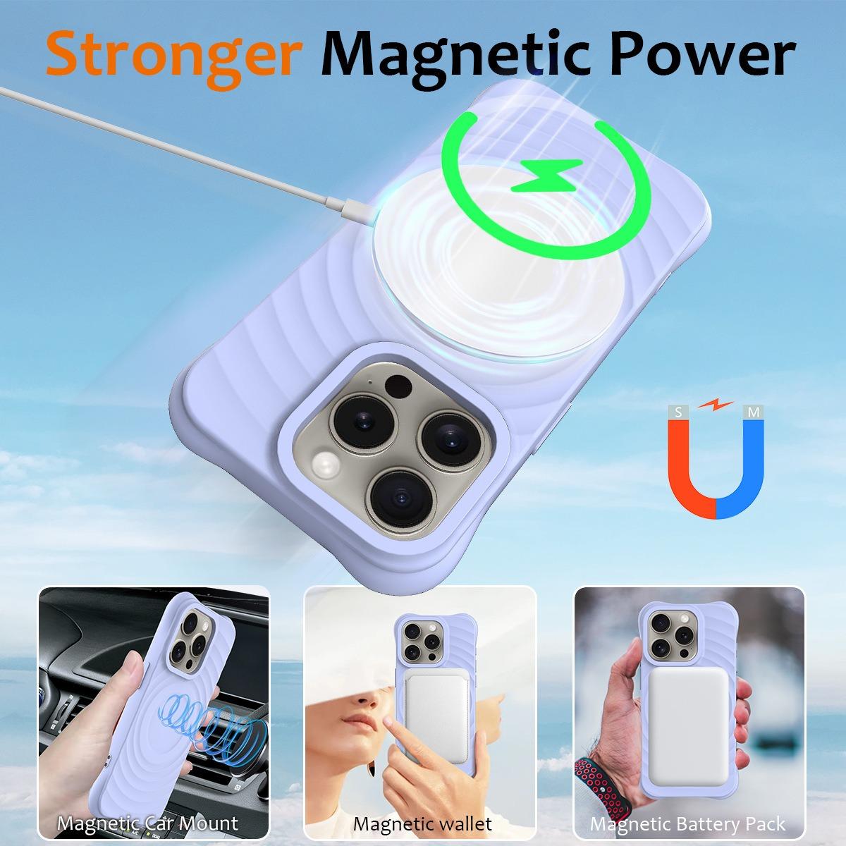 Matte Ripple Pattern Magnetic Silicone Phone Case For iPhone 16ProMax 16E 16 15 14 13 12 Skin Feel Heavy Duty Protection Shockproof Soft Full Cover