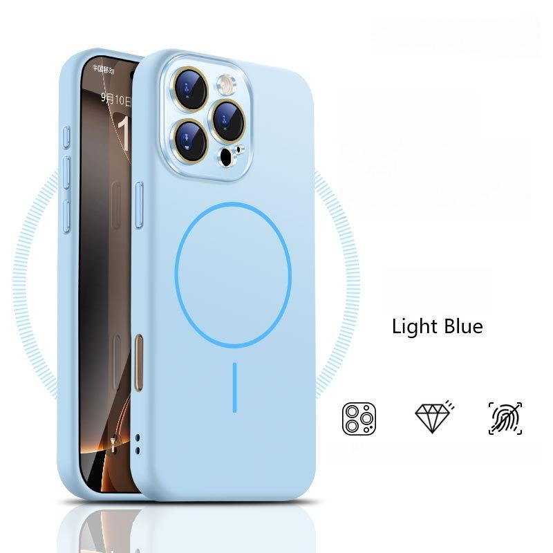 Liquid Silicone Fine Ring Strong Magnetic Precision Crystal Len Protector Fingerprint-proof Phone Case For iPhone 16ProMax 15 14 13 12 11, Soft Skin Feel Shockproof Soft Full Cover