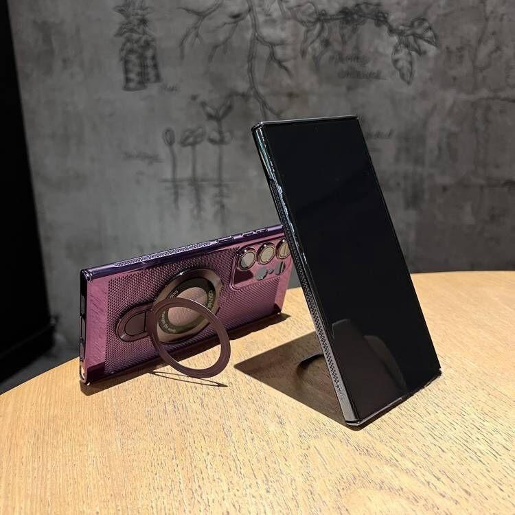 Ultra Slim Plating PC with Len Protector Cooling Phone Case with Metal Kickstand For Samsung S25Ultra S24 S23 S22 S21 Note20Ultra Shockproof Support Wireless Charging Hard Full Cover