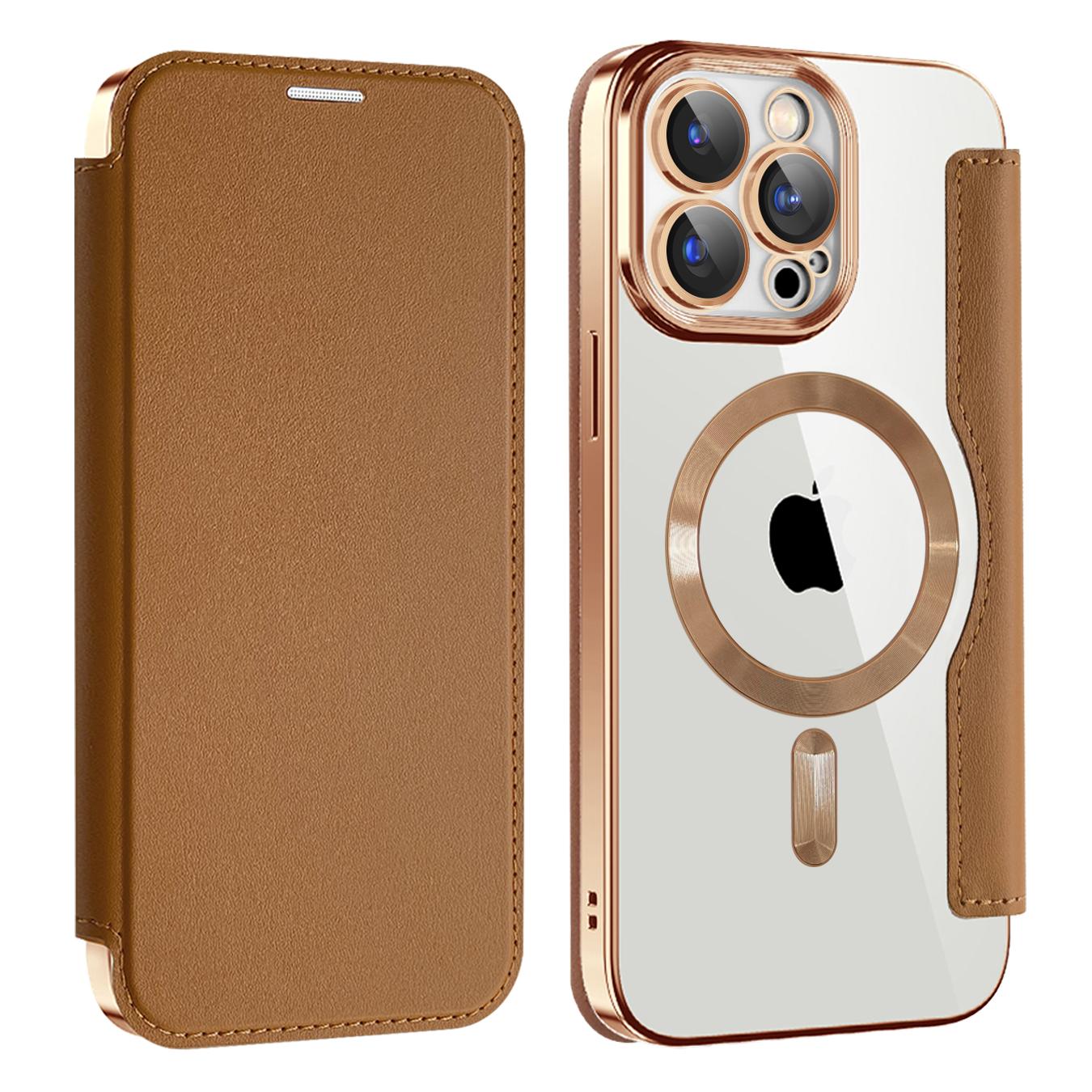 Wireless Charge Case for iPhone 16 15 14 13 Pro Max Magnetic Shockproof Flip Leather Shell Card Slot Hard PC Back Cover