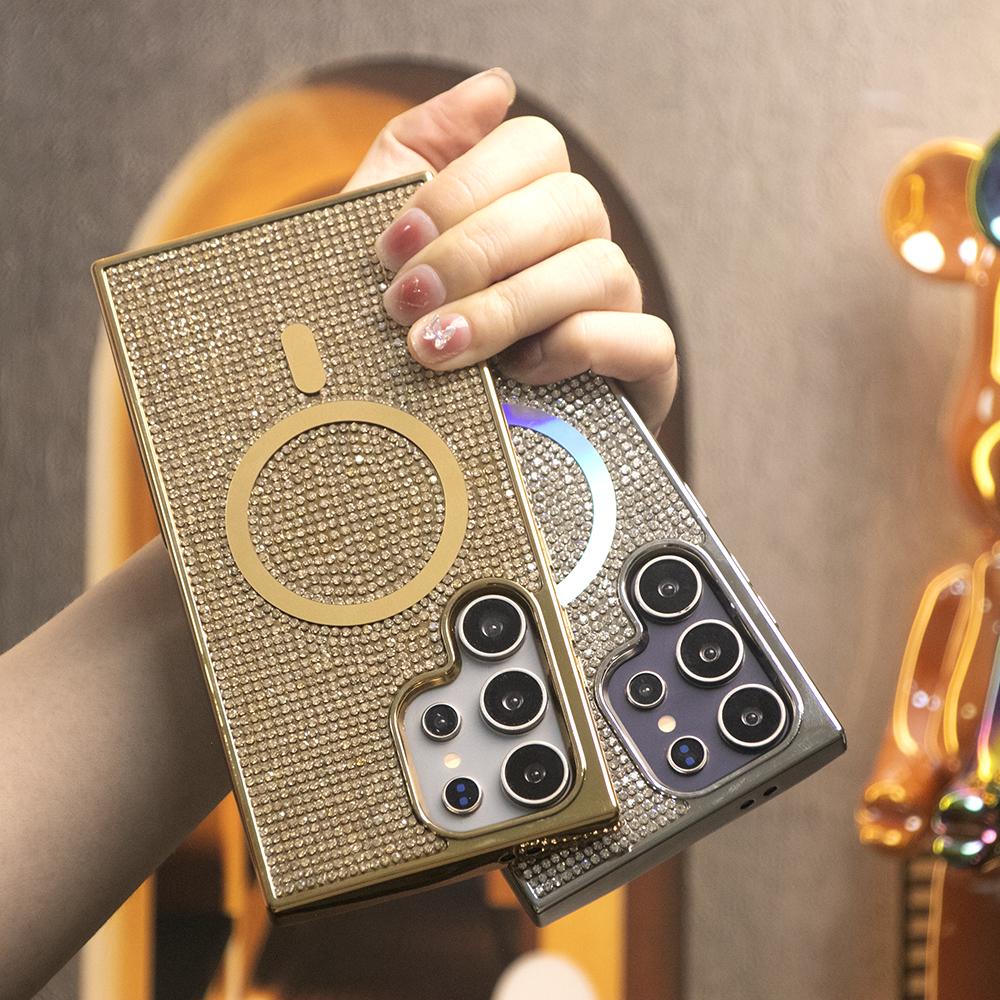 Colorful Glitter Rhinestone Plating Diamonds Strong Magnetic Wireless Charging Phone Case For Samsung S25Ultra S25+ S25 S24 S23 Ultra Shockproof Protection Soft Bumper Cover