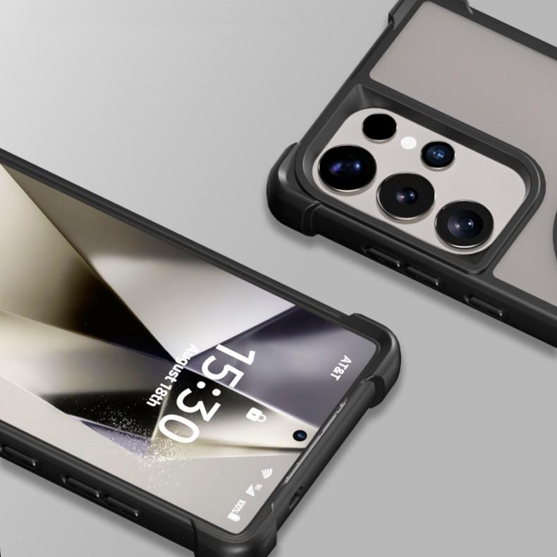 Four Corner Shockproof Slim PC Strong Magnetic Phone Case with 360 Rotating Metal Kickstand For Samsung S25Ultra S25Plus S25 Matte Skin Feel Bumper Shockproof Hard Full Cover