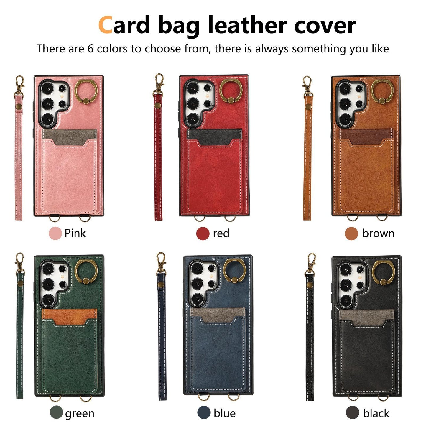 For Samsung S25Ultra S24 S23 S22 A16 A15 A35 A55 Leather Phone Case with Double Folding Wallet Wristband, Anti-Fall Card Slot Ring Kickstand Shockproof Business Hard Full Cover