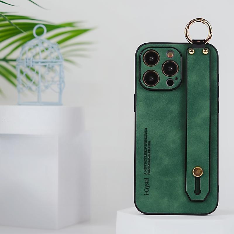 For iPhone 16ProMax 16 15 14 13 12 Case With Wristband, Matte Durable Faux Leather Kickstand Shockproof Phone Case
