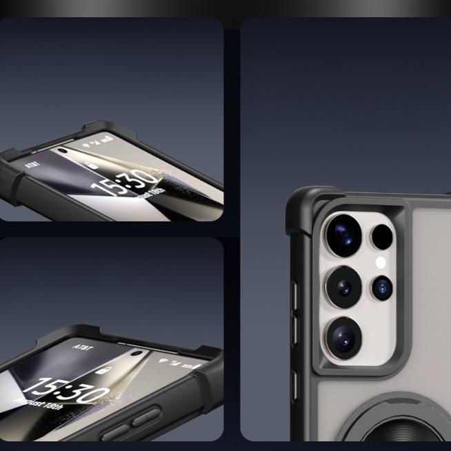 Four Corner Shockproof Slim PC Strong Magnetic Phone Case with 360 Rotating Metal Kickstand For Samsung S25Ultra S25Plus S25 Matte Skin Feel Bumper Shockproof Hard Full Cover