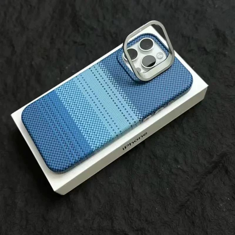 Carbon Fiber Matte Strong Magnetic Camera Kickstand Hardware Shockproof Phone Case For iPhone 16ProMax 15 14 13 Support Wireless Charging Hard Full Cover