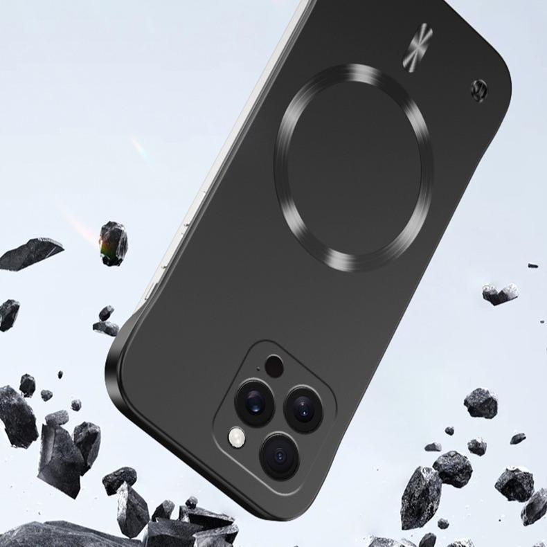 For iPhone 16ProMax 16 15 14 13 Phone Case, Matte Metallic Paint Magnetic PC Frameless Ultra Slim, Full Camera Cover Protection Hard Cover