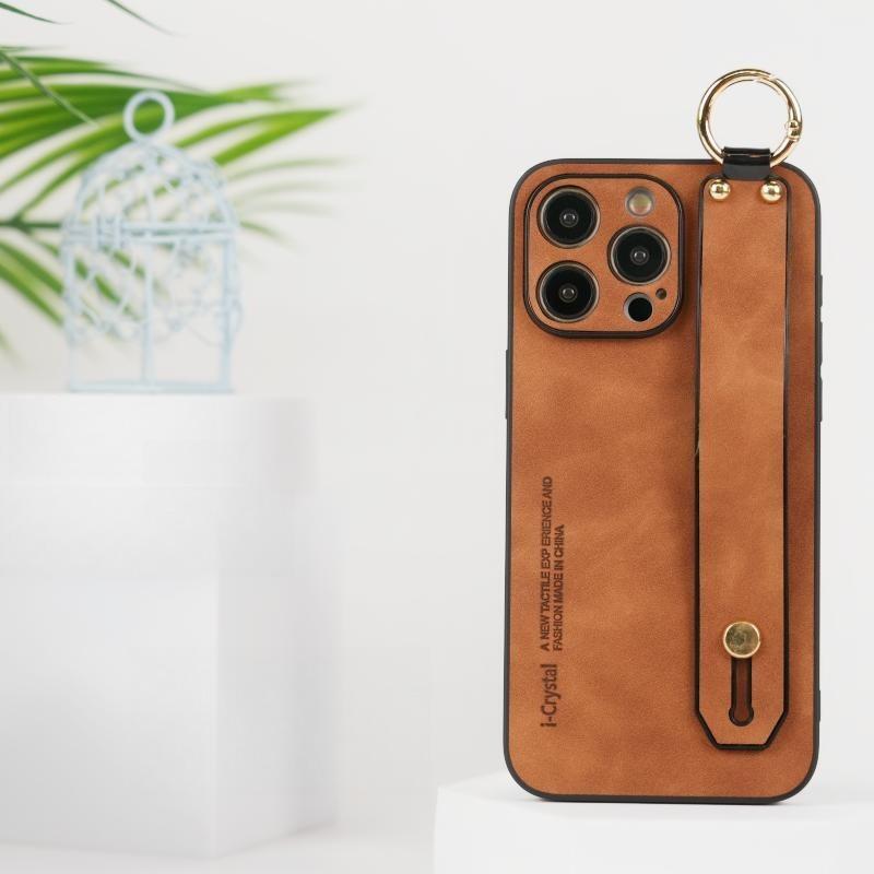 For iPhone 16ProMax 16 15 14 13 12 Case With Wristband, Matte Durable Faux Leather Kickstand Shockproof Phone Case