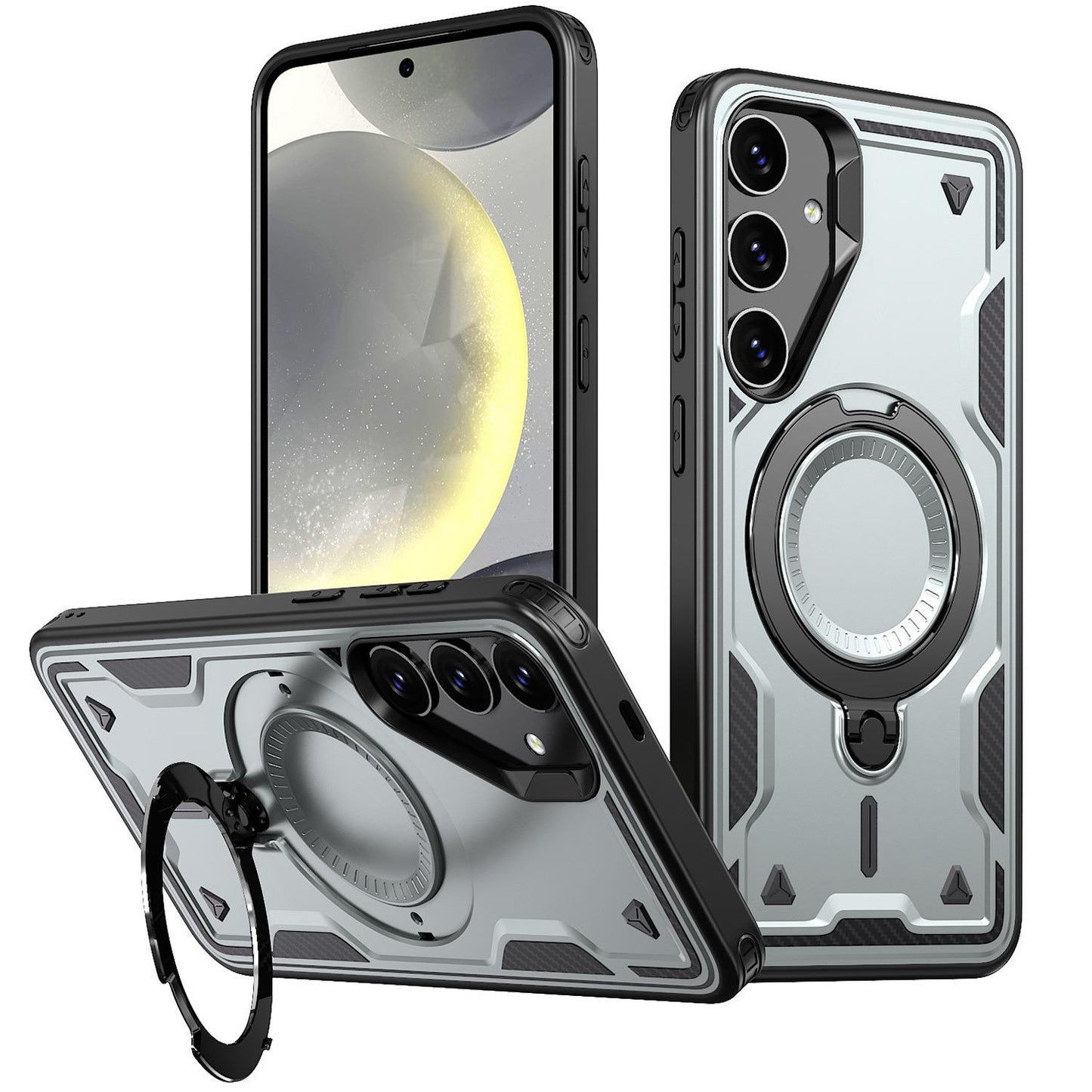 Anti-Dust Anti-Fall Heavy Duty Protection Shockproof Magnetic Phone Case With Rotating Metal Kickstand for Samsung S25Ultra S24 S23FE S23 A06 A05 A16 A15 A25 A35 A55 Bumper Matte Hard Cover