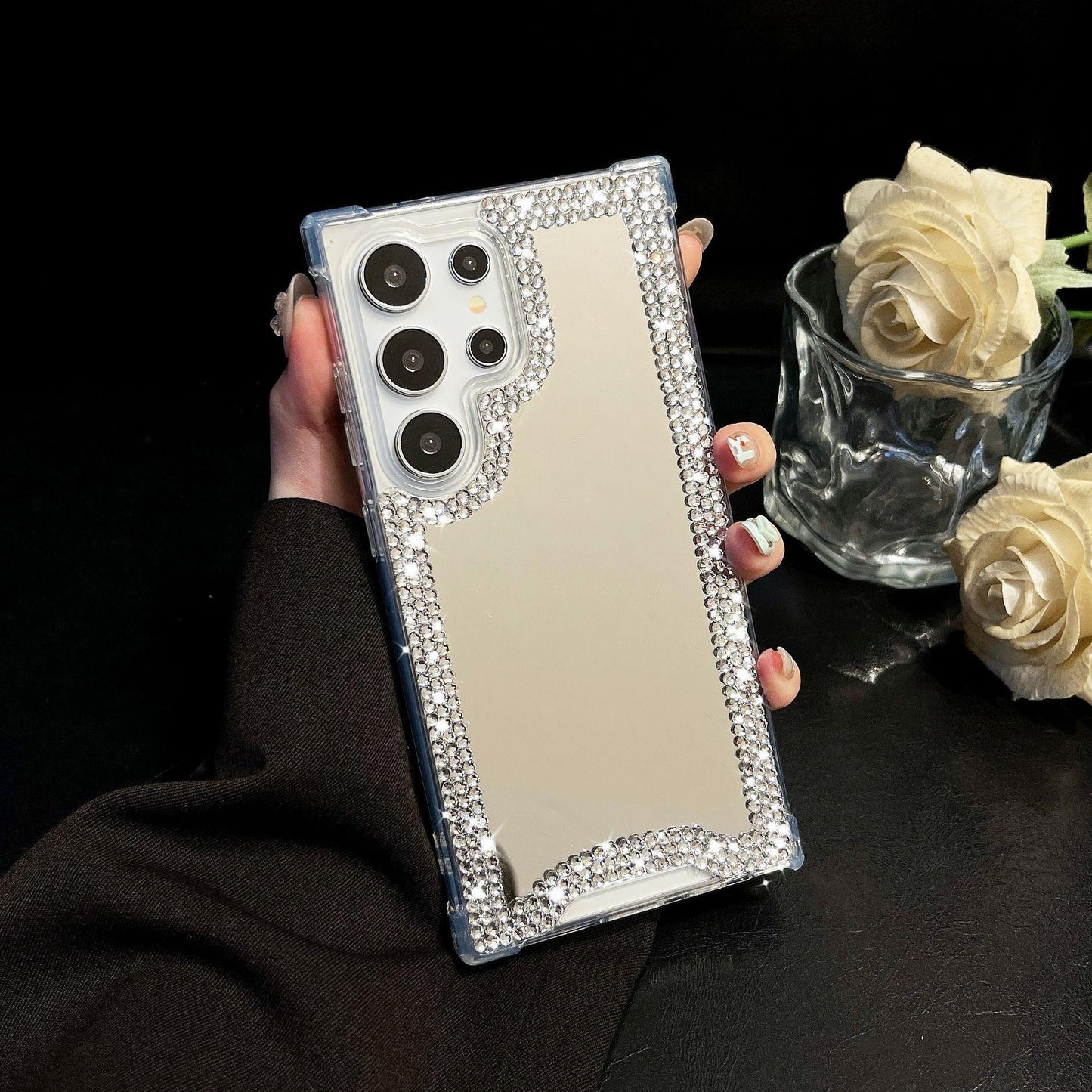 For Samsung S25Ultra S25 S24 S23 S22 S21 Phone Case, Luxury Glitter Rhinestone Mirror Plating Acrylic, Camera Protection Hard Full Cover