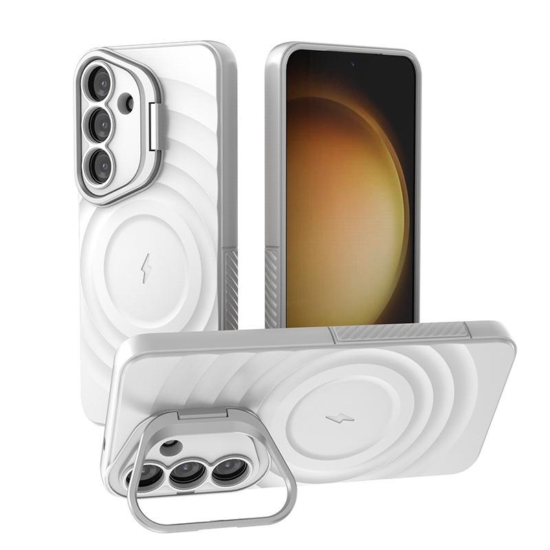 Matte Ripple Pattern Magnetic Phone Case with Camera Kickstand For Samsung S25Ultra S25Plus S25 Skin Feel Shockproof Soft Full Cover