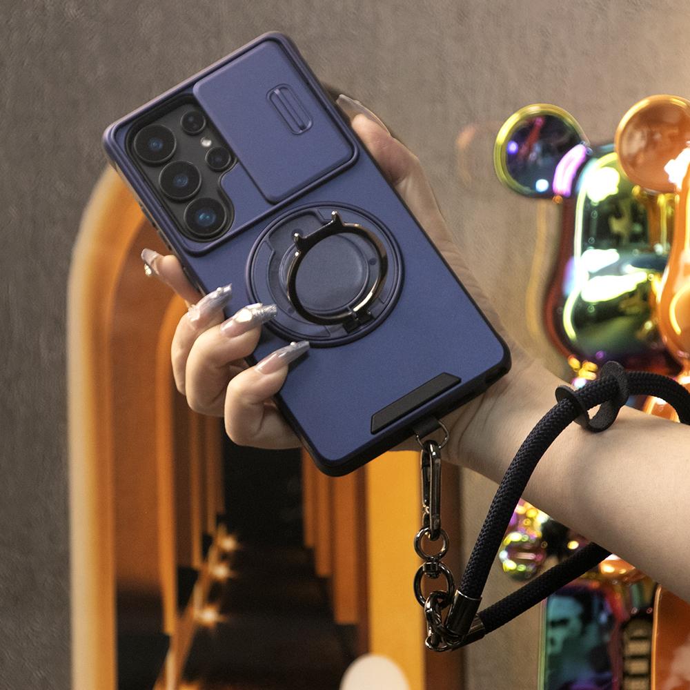 Removable Dust-proof Lens Cap Protection Phone Case 360 Rotating Metal Kickstand Wristband For Samsung S25Ultra S24 S23 S22 S21 Note20 A06 A15 A16 A25 A35 A36 A53 A54 A55 Shockproof Cover