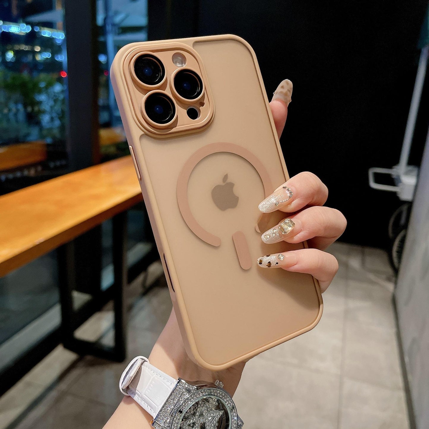 For iPhone 16ProMax 16 15 14 13 Phone Case, Matte Transparent C Pattern Magnetic Acrylic Slim, Camera Len Protector Cover Protection Hard Full Cover