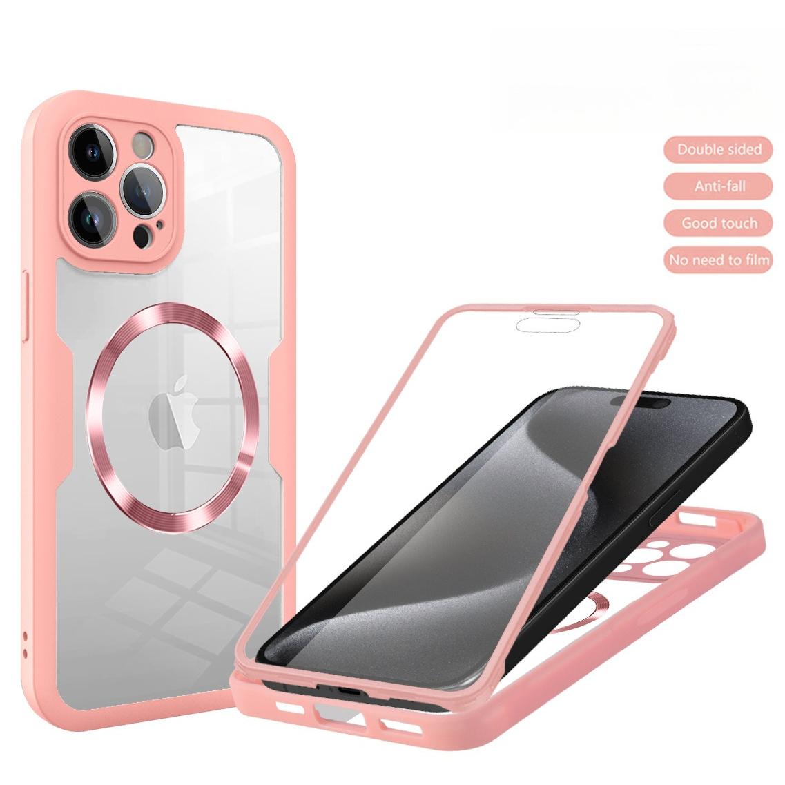 For iPhone 16E 16ProMax 16 15 14 13 Strong Magnetic Phone Case, Double Side 360 Full Protection, HD PET Screen Protector Acrylic Shockproof Hand Feel Hard Full Cover