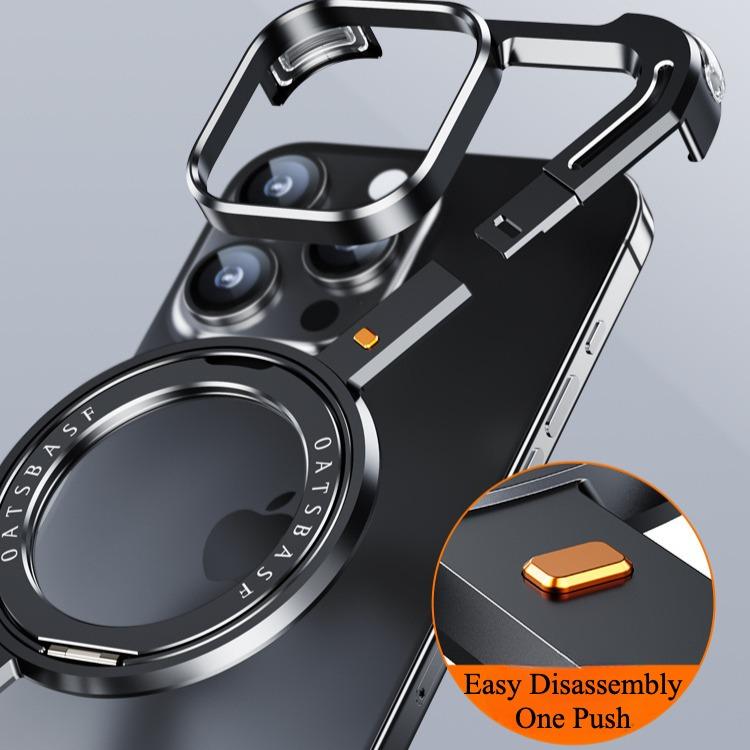 For iPhone 16ProMax 16 15 14 13 Desert Gold Aluminum Z Shape Phone Case with Metal 360 Rotating Kickstand, Anti-Fall for Magsafe Shockproof Frameless Support Wireless Charging Hard Full Cover