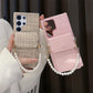 For Samsung S25Ultra S24 S23 S22 Case With Pearl Wristband, Gradient Woven Pattern Fabrics Wallet Shockproof Card Slot Hard Full Cover