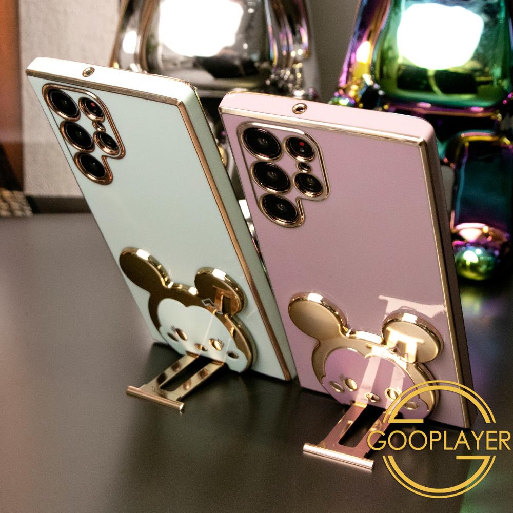 Plating Mouse Head Popstand Kickstand Phone Case for Samsung S25 S25Plus 25Ultra S24 S24FE S24Plus S24Ultra