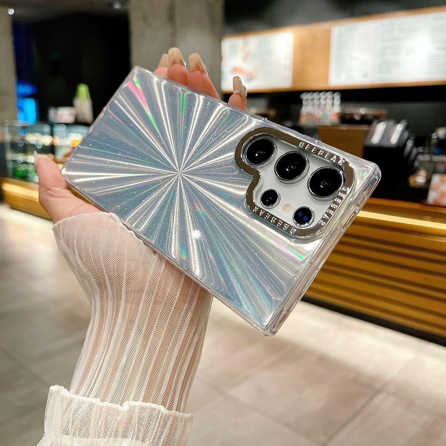 For Samsung S25Ultra S25 S24 S23 S22 Phone Case, Luxury Electroplating Laser Feathers Silk Pattern Acrylic Slim, Full Camera Protection Non-Yellowing Hard Cover