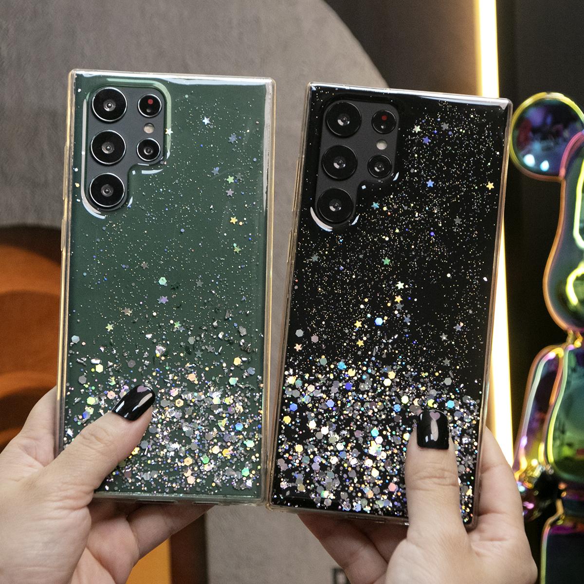 Glitter Star Sequin Slim Basic Phone Case For iPhone 16 15 14 13 12 11 XR XSMax X/XS Clear Soft TPU Back Cover