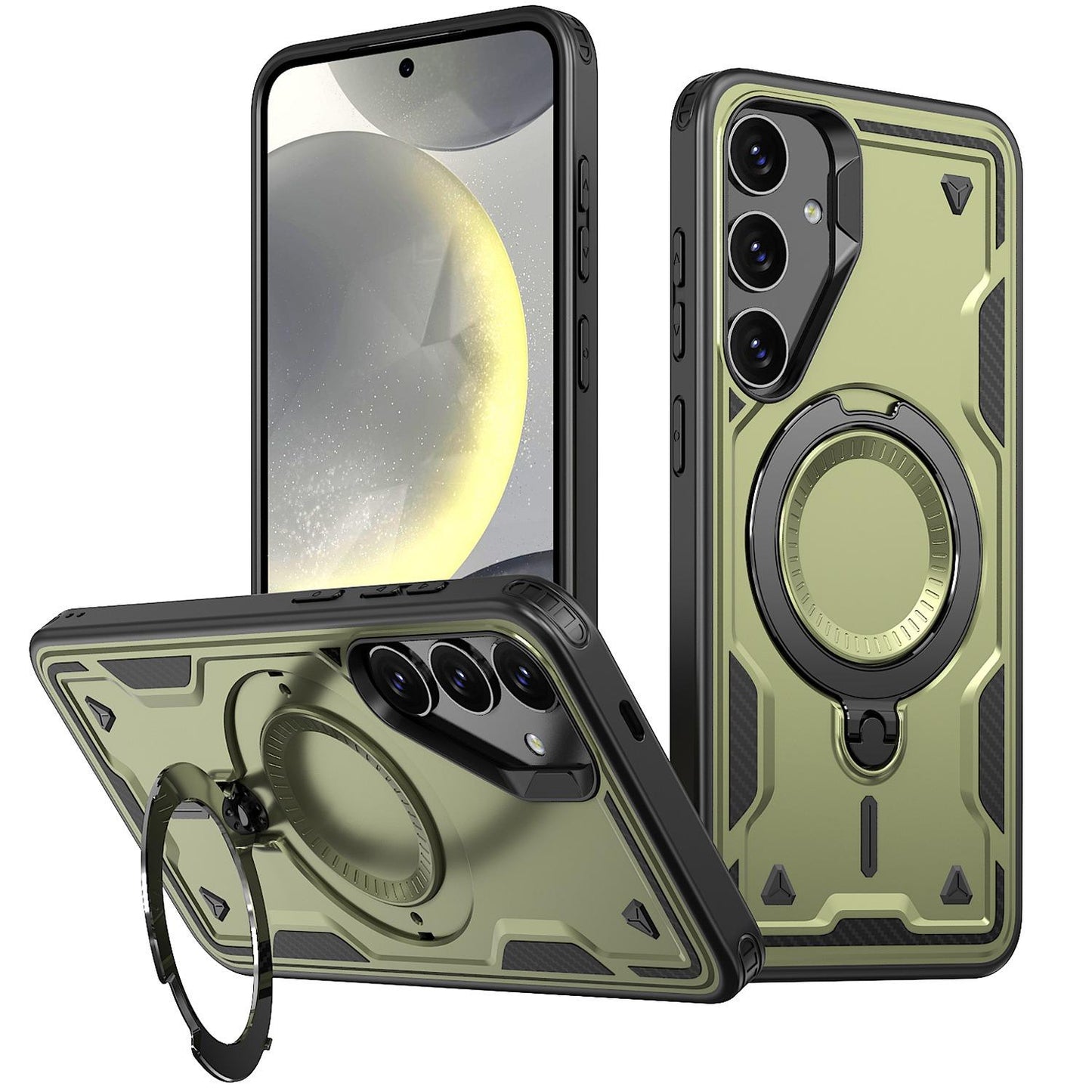Anti-Dust Anti-Fall Heavy Duty Protection Shockproof Magnetic Phone Case With Rotating Metal Kickstand for Samsung S25Ultra S24 S23FE S23 A06 A05 A16 A15 A25 A35 A55 Bumper Matte Hard Cover