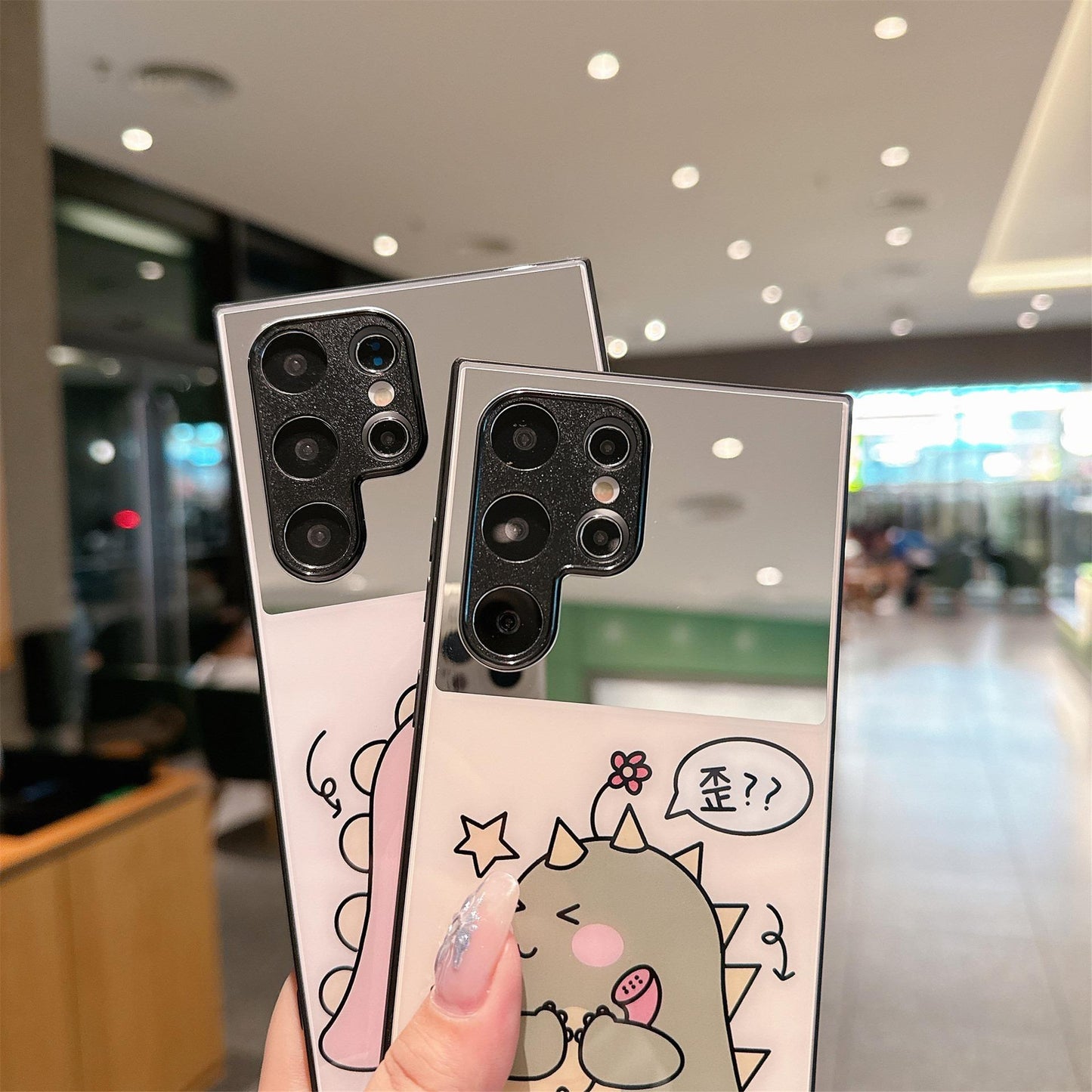 For Samsung S25Ultra S25 S24 S23 S22 S21 Phone Case, Luxury Glitter Rabbit Dinosaur Cat Mirror Cartoon Plating Acrylic, Camera Protection Hard Full Cover