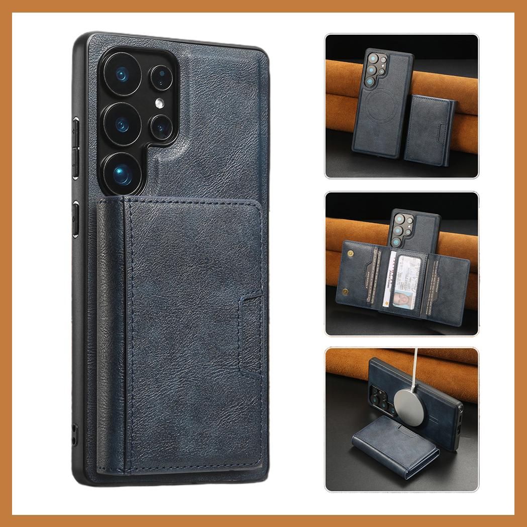 For Samsung S25 S24 S23 A16 A15 A36 A35 A56 A55 A53 Leather Phone Case with Strong Magnetic Triple Fold Wallet, Anti-Fall Card Bag Kickstand for Magsafe Shockproof Business Hard Full Cover