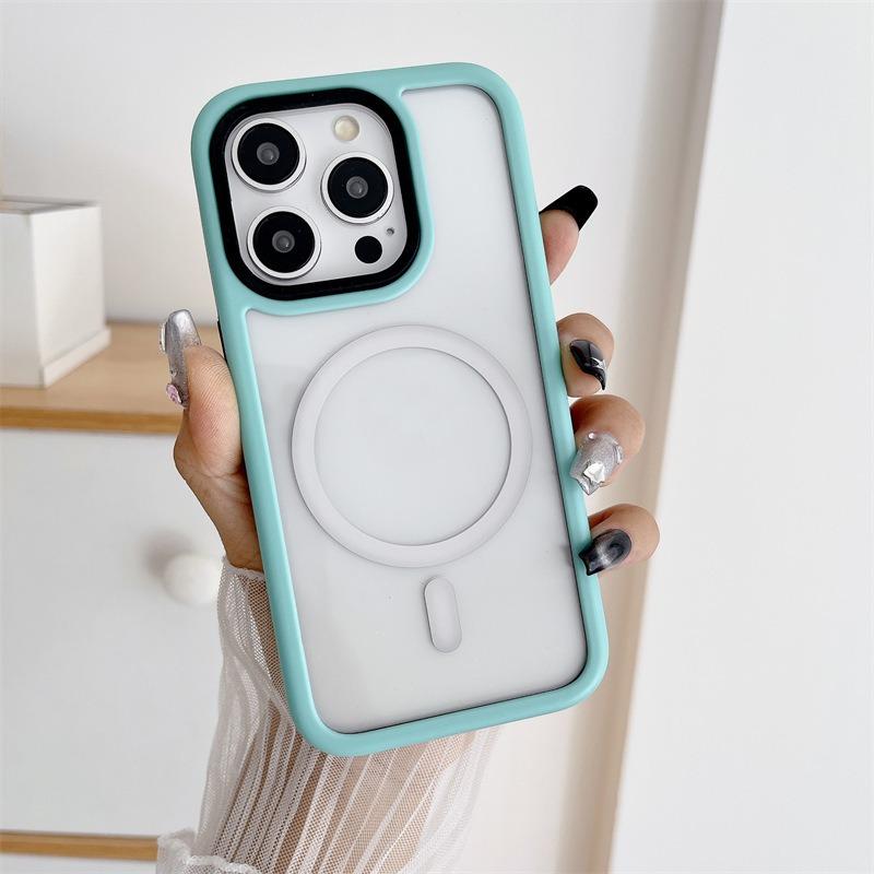 Two-tone Macaron Acrylic Transparent Magnetic Len Protection Phone Case For iPhone 16ProMax 15 14 13 12 11, Hard Shockproof Full Cover