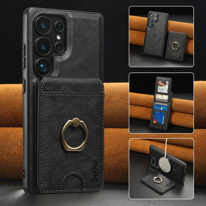 For Samsung S25 S24 S23 A16 A15 A36 A35 A56 A55 A53 Leather Phone Case with Strong Magnetic Wallet Ring Stand, Anti-Fall Card Bag Kickstand for Magsafe Shockproof Business Hard Full Cover