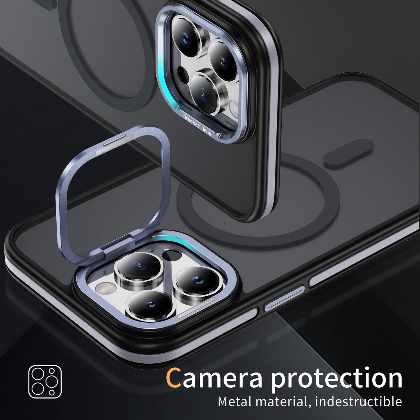 Two-Tone Matte Transparent Anti-Dust Anti-Fall Bumper Shockproof Strong Magnetic Phone Case With Metal Camera Kickstand for iPhone 16ProMax 16 15 14 13 12 11 XR Bumper Hard Cover