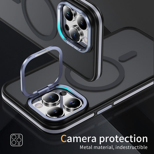Two-Tone Matte Transparent Anti-Dust Anti-Fall Bumper Shockproof Strong Magnetic Phone Case With Metal Camera Kickstand for iPhone 16ProMax 16 15 14 13 12 11 XR Bumper Hard Cover