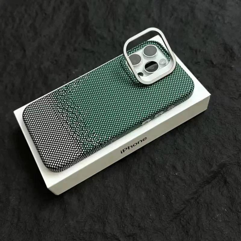 Carbon Fiber Matte Strong Magnetic Camera Kickstand Hardware Shockproof Phone Case For iPhone 16ProMax 15 14 13 Support Wireless Charging Hard Full Cover