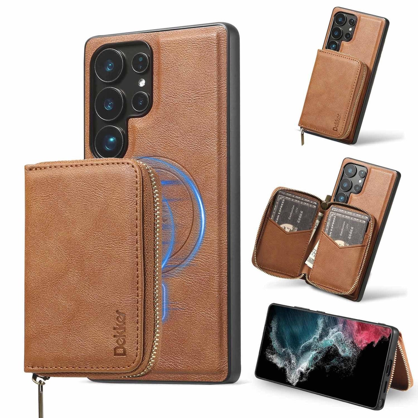 For Samsung S25 S24 S23 A16 A15 A36 A35 A56 A55 A53 Leather Phone Case with Strong Magnetic Wallet, Anti-Fall Card Bag Kickstand for Magsafe Shockproof Business Hard Full Cover
