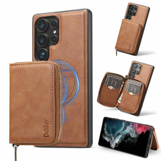 For Samsung S25 S24 S23 A16 A15 A36 A35 A56 A55 A53 Leather Phone Case with Strong Magnetic Wallet, Anti-Fall Card Bag Kickstand for Magsafe Shockproof Business Hard Full Cover