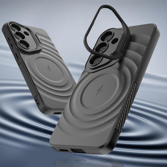Matte Ripple Pattern Magnetic Phone Case with Camera Kickstand For Samsung S25Ultra S25Plus S25 Skin Feel Shockproof Soft Full Cover