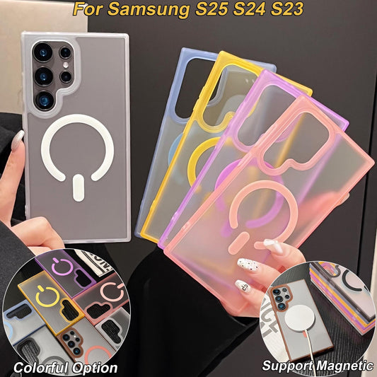 Matte Clear Macaron Magnetic Phone Case For Samsung S25Ultra S25Plus S25 S24Ultra S24 S23FE S23 [Not Yellowing] [Skin Feel] Shockproof Hard Full Cover