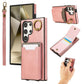 For Samsung S25Ultra S24 S23 S22 A16 A15 A35 A55 Leather Phone Case with Double Folding Wallet Wristband, Anti-Fall Card Slot Ring Kickstand Shockproof Business Hard Full Cover