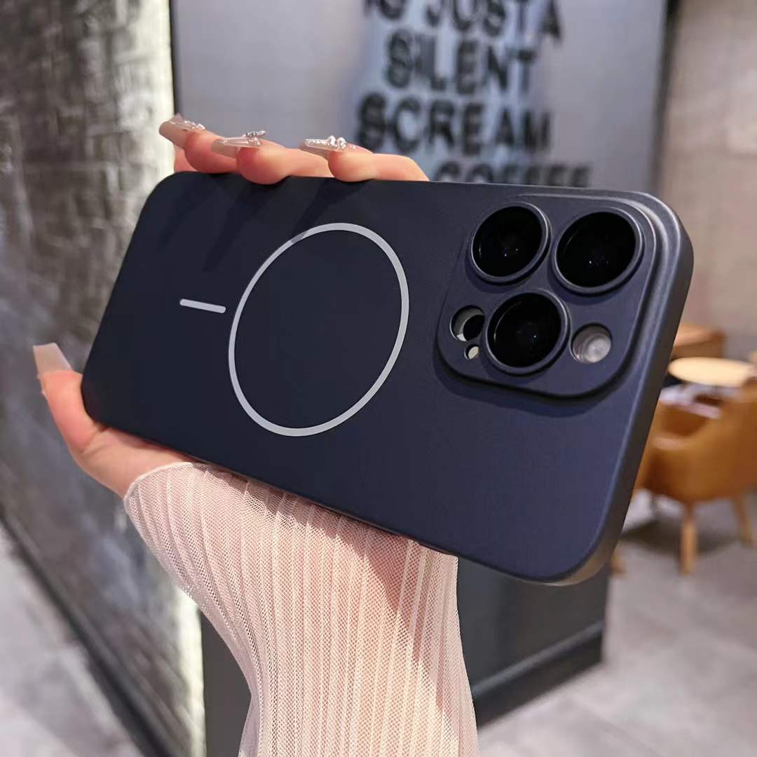 Slim Matte Fine Ring Metallic Glossy Strong Magnetic PC Phone Case For iPhone 16ProMax 16 15 14 13 12 11 Hand Feel Hard Full Cover