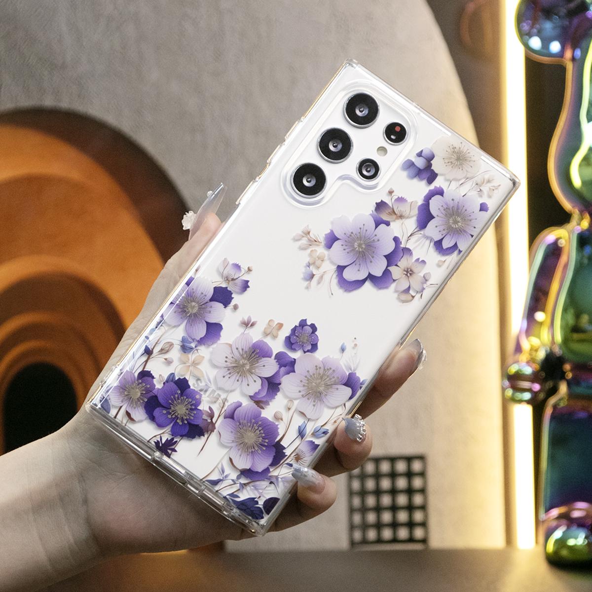 Luxury Clear Elegant Shockproof Acrylic Hard Phone Case For iPhone 16 15 14 13 12 11 With Flowers, Glitter Plating Floral Design Hard Back Cover Phone Case