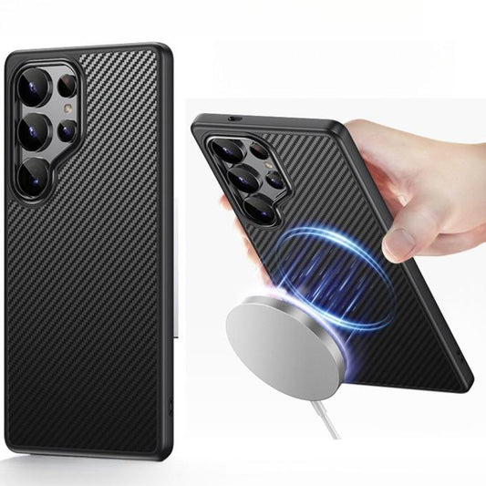 Carbon Fiber Pattern Slim PC Business Men Strong Magnetic Phone Case For Samsung S25Ultra S25+ S25 S24 S23 Skin Feel Bumper Shockproof Hard Full Cover