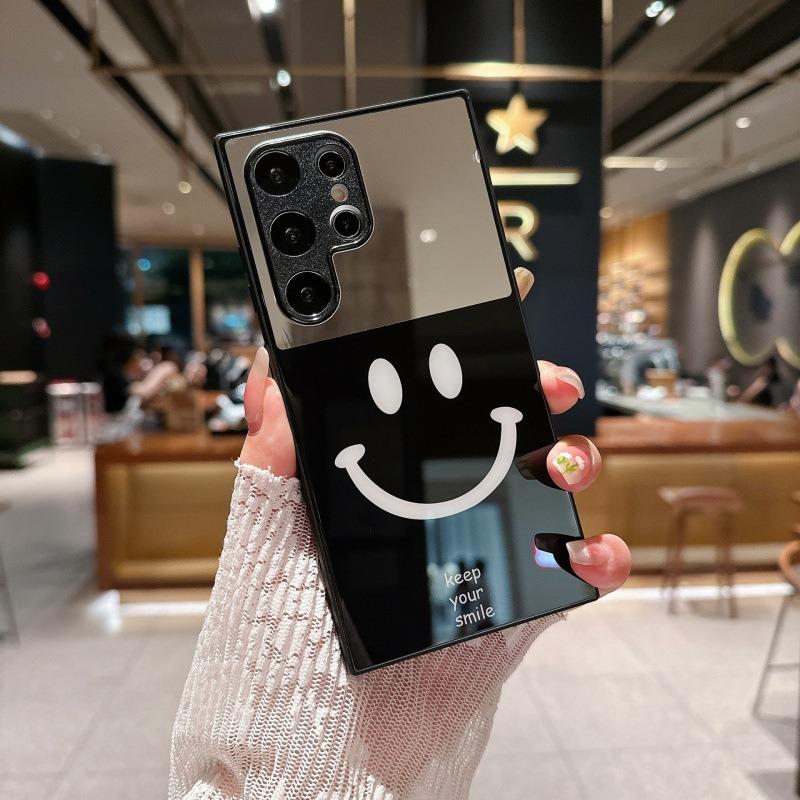 For Samsung S25Ultra S25 S24 S23 S22 S21 Phone Case, Luxury Glitter Mirror Smiling Face Plating Acrylic, Camera Protection Hard Full Cover