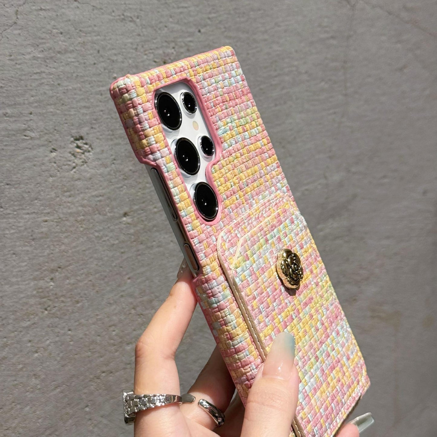 For Samsung S25Ultra S24 S23 S22 Case, Simple Slim Woven Pattern Fabrics Wallet Shockproof Card Slot Hard Full Cover