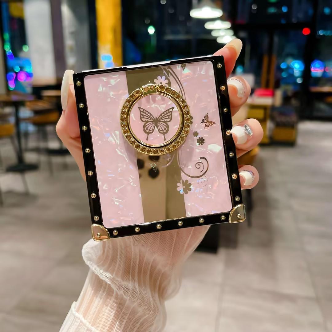 Luxury Glitter Mirror Butterfly Cover For Samsung Galaxy Z Flip 5 Fashion bracket Square Case For Samsung Galaxy Z Flip 4 Z Flip 3