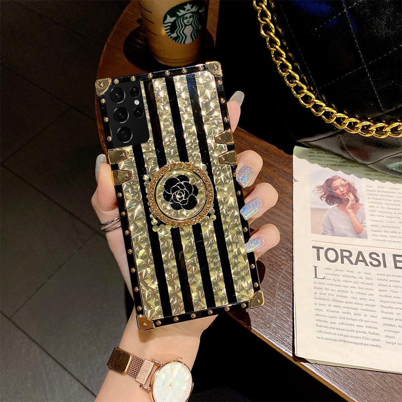 Coque de luxe à paillettes éblouissantes pour iPhone 16ProMax 16 15 14 13 12 11 Plus Pro Max avec support tendance et lanière carrée