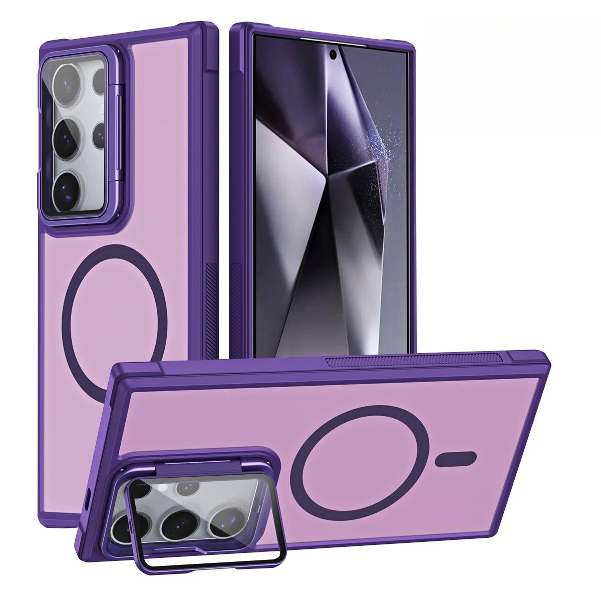 For Samsung S25Ultra S25 S24 S23 S21FE S20FE Strong Magnetic Phone Case, Glass Camera Kickstand Protection, Matte Case Acrylic Four Corner Shockproof Bumper Hand Feel Hard Full Cover