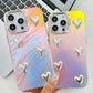 For iPhone 16ProMax 16 15 14 13 Phone Case, Electroplating Laser Love Heart Pattern Acrylic Slim, Camera Protection Non-Yellowing Hard Cover
