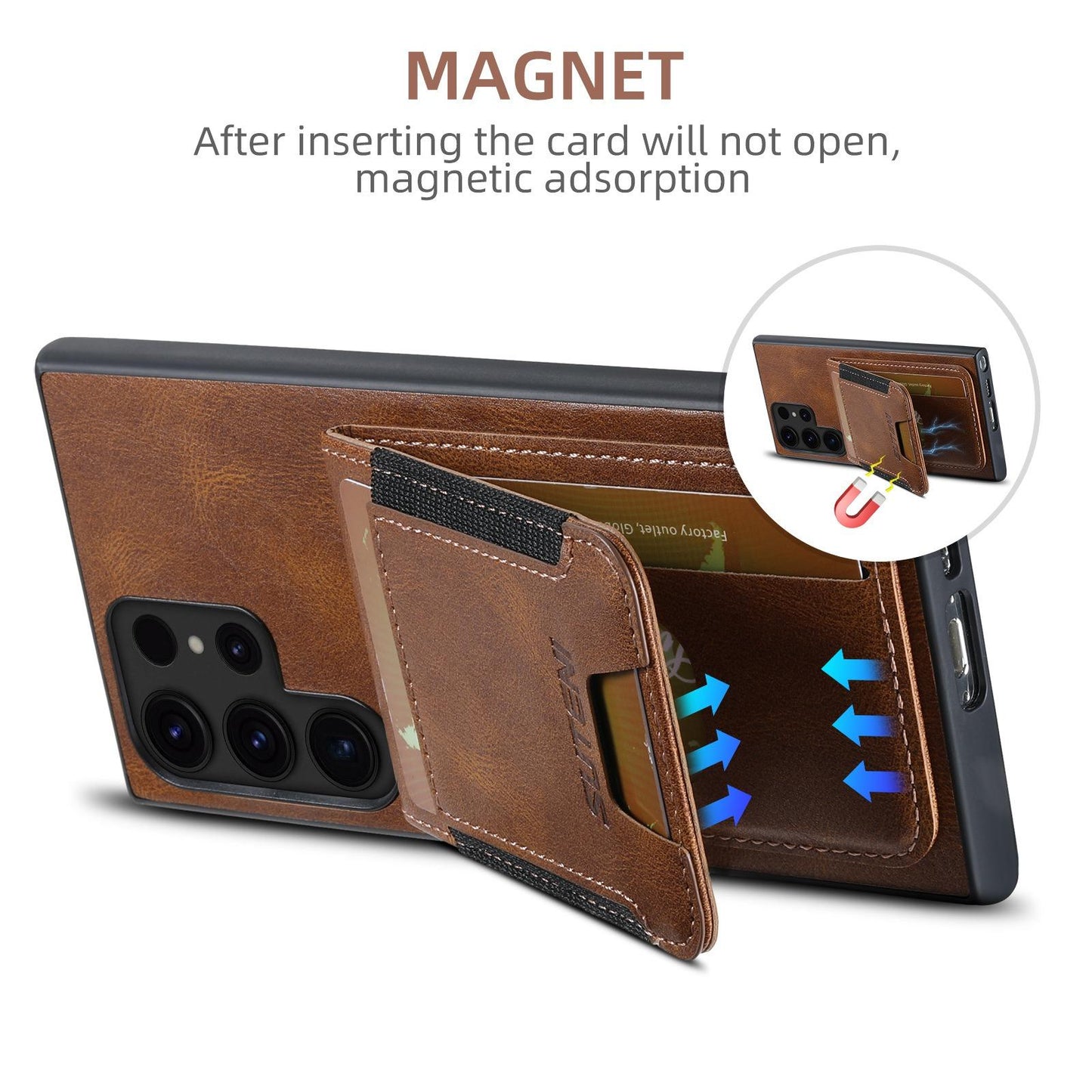 For Samsung S25 S24 S23 S22 Note20 Ultra Plus Phone Case, Smooth Surface Oil Wax Pattern Flip Elasticity Wallet Card Slot Leather Kickstand Magnetic Clasp Shockproof Phone Case