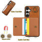 For Samsung S25Ultra S24 S23 S22 A16 A15 A35 A55 Leather Phone Case with Double Folding Wallet Wristband, Anti-Fall Card Slot Kickstand Shockproof Business Hard Full Cover