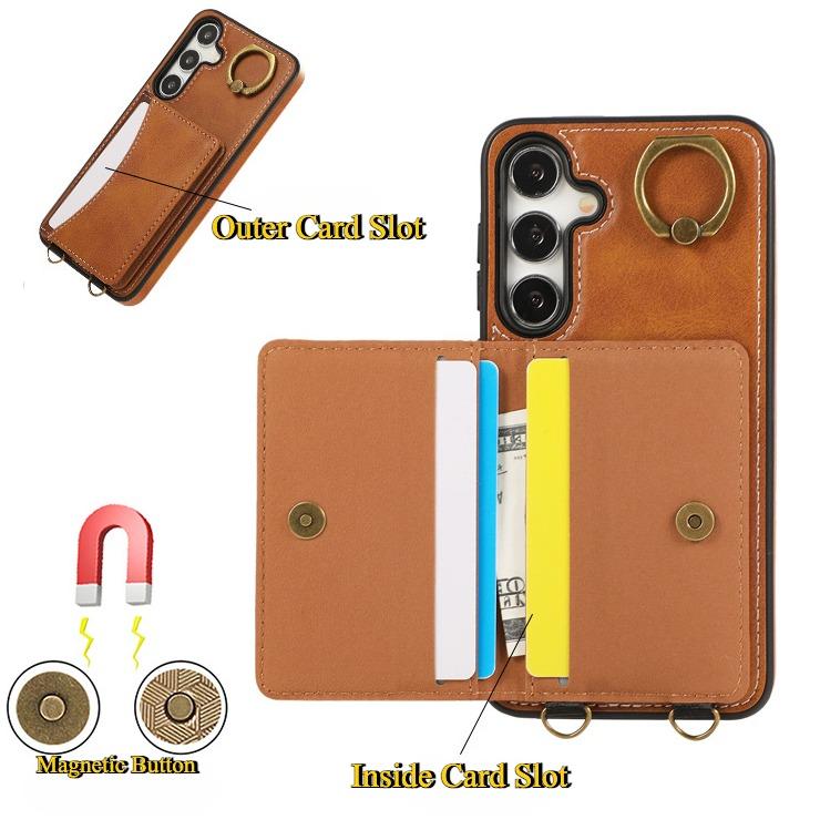 For Samsung S25Ultra S24 S23 S22 A16 A15 A35 A55 Leather Phone Case with Double Folding Wallet Wristband, Anti-Fall Card Slot Kickstand Shockproof Business Hard Full Cover