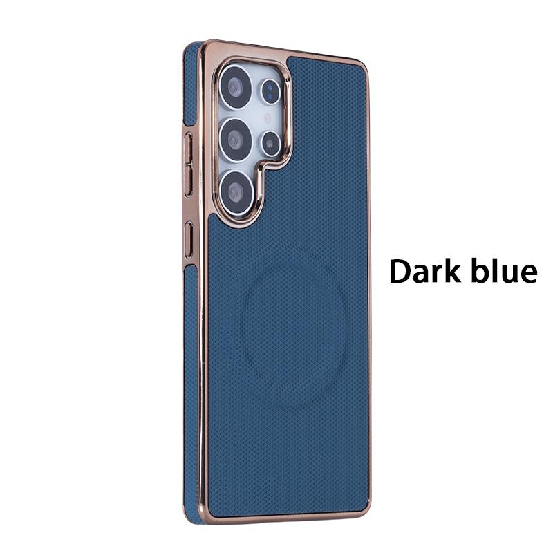 For Samsung S25Ultra S24 S23 S22 Plus FE Phone Case, Plating Antislip Matte Luxury Leather Emboss Strong Magnetic Slim Protection Shockproof Hard Full Cover